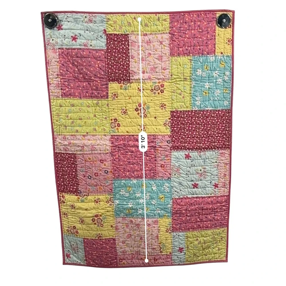 Pottery Barn Kids Patchwork Floral Butterfly Quilt Wall Hanging Pink 33x46